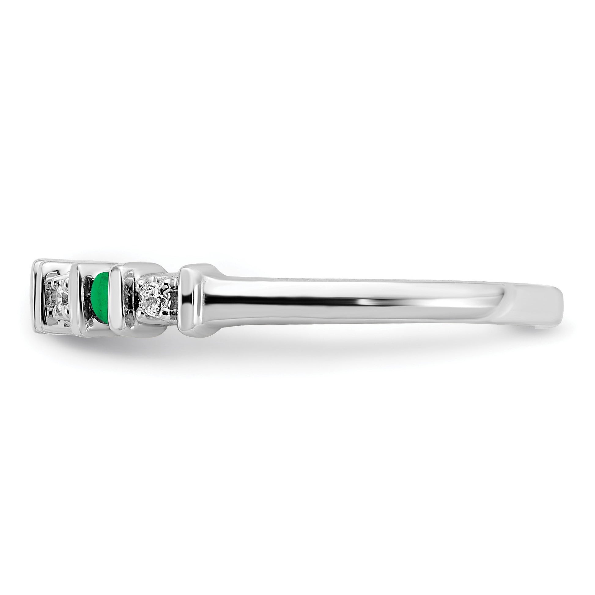 14k White Gold 1/20 carat Diamond and Emerald Band