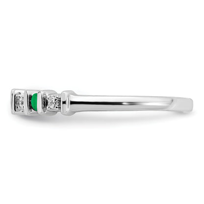 14k White Gold 1/20 carat Diamond and Emerald Band