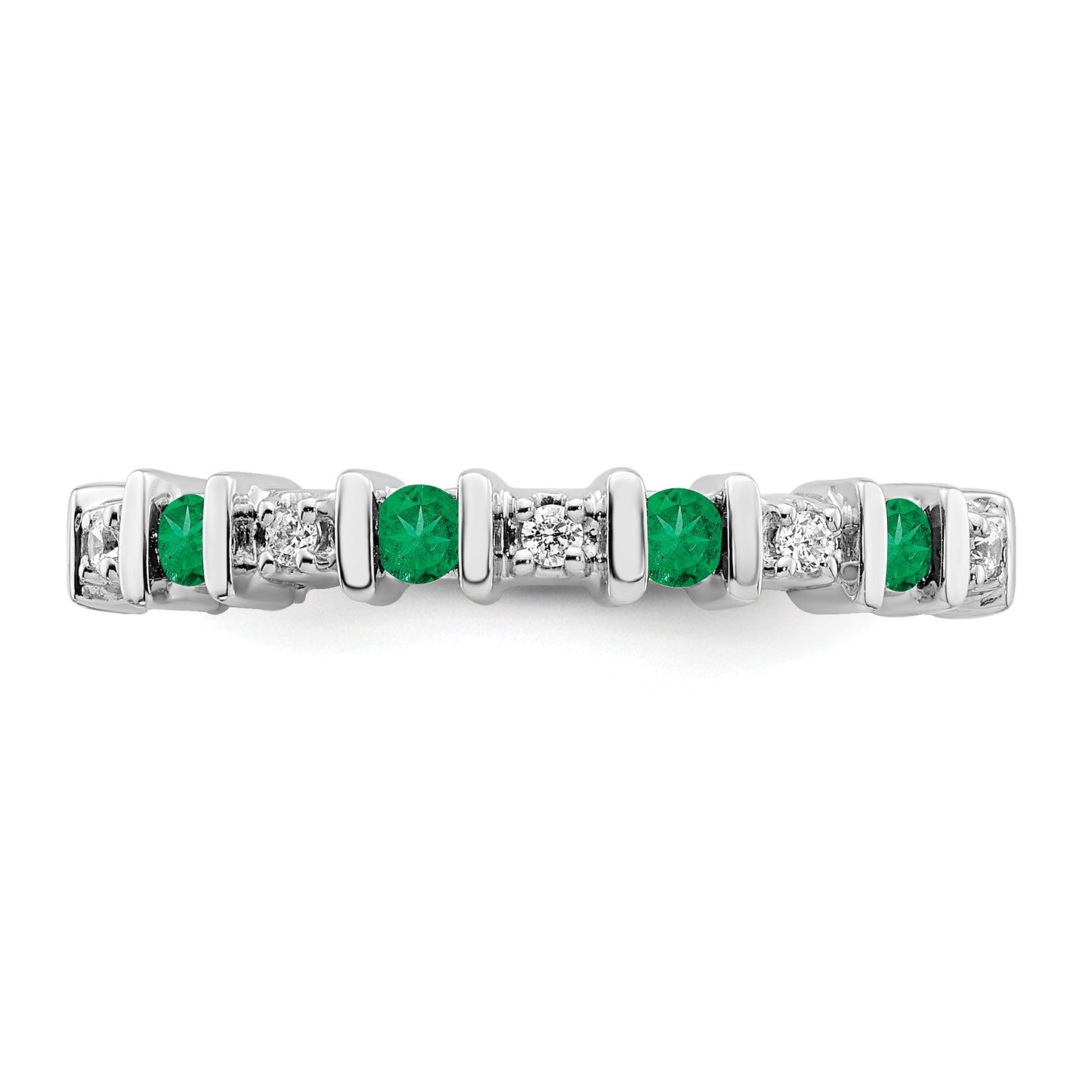 14k White Gold 1/20 carat Diamond and Emerald Band
