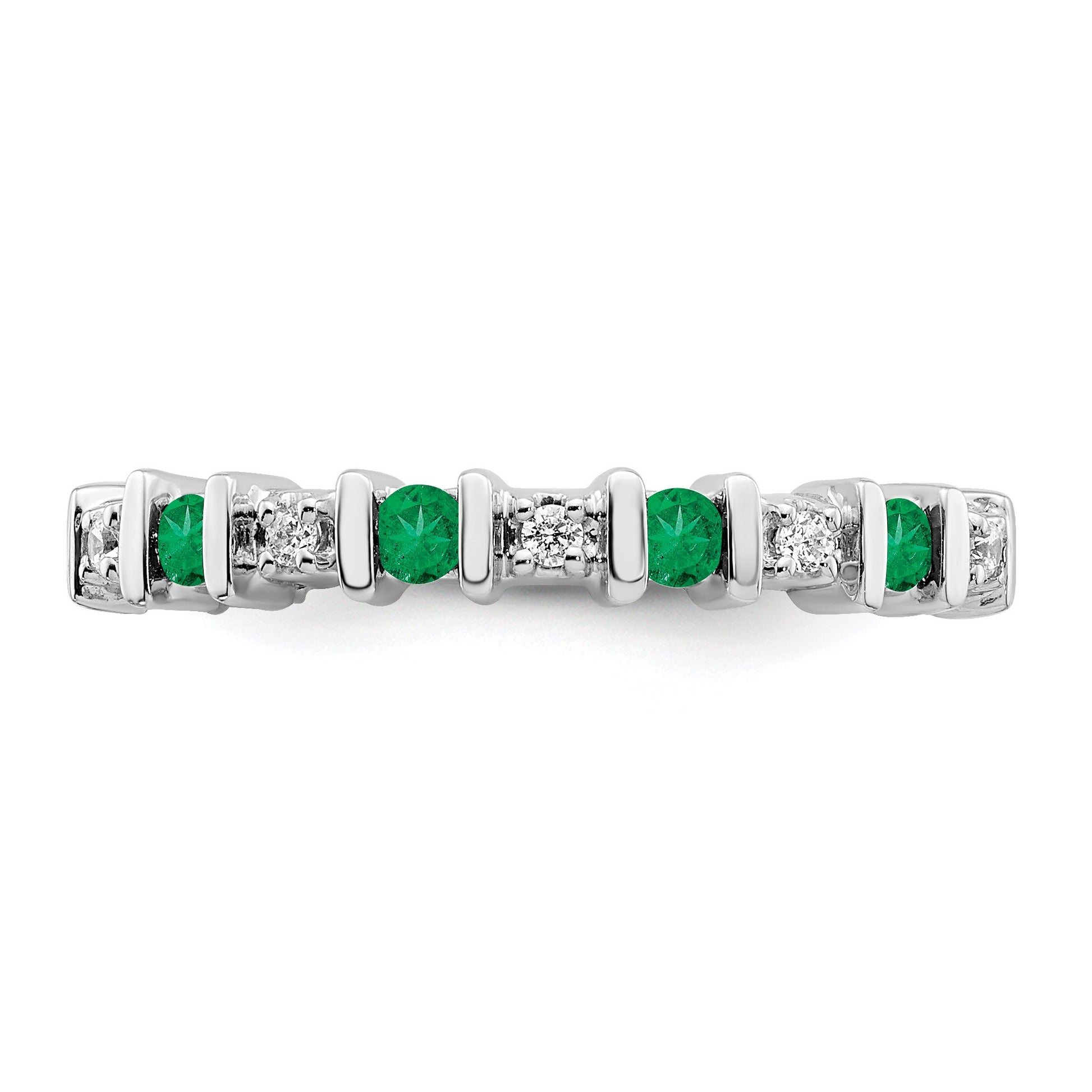 14k White Gold 1/20 carat Diamond and Emerald Band