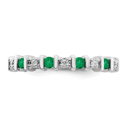 14k White Gold 1/20 carat Diamond and Emerald Band