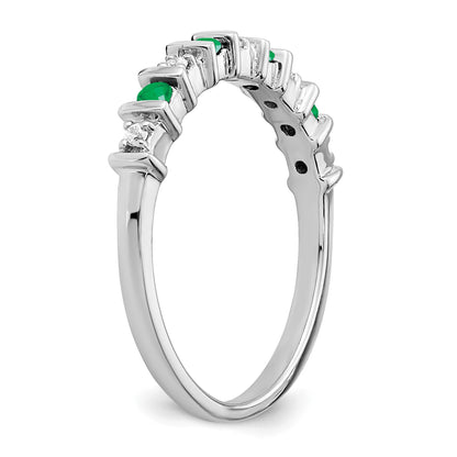 14k White Gold 1/20 carat Diamond and Emerald Band