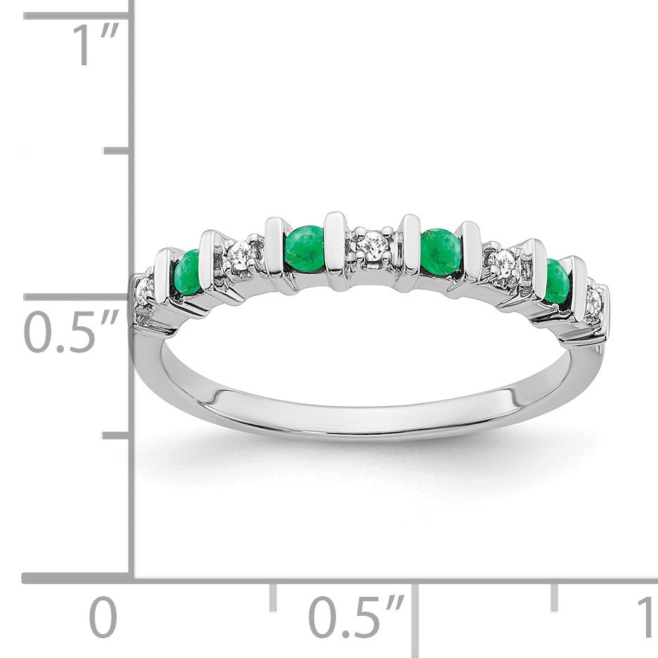 14k White Gold 1/20 carat Diamond and Emerald Band