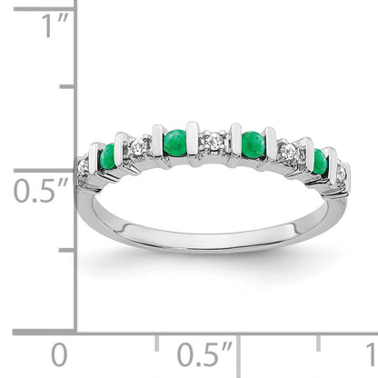 14k White Gold 1/20 carat Diamond and Emerald Band