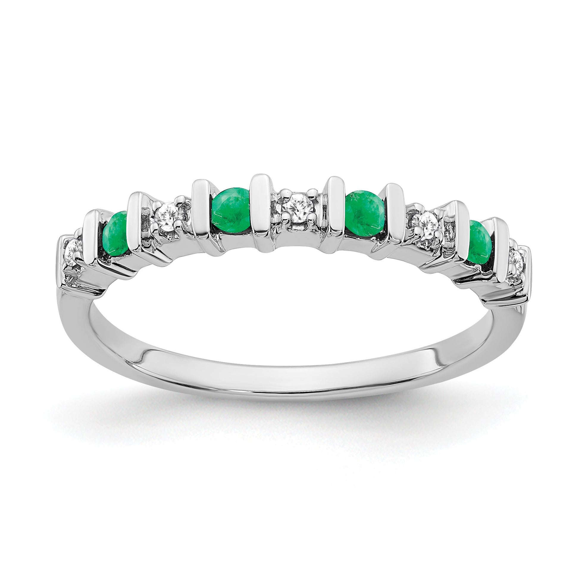 14k White Gold 1/20 carat Diamond and Emerald Band