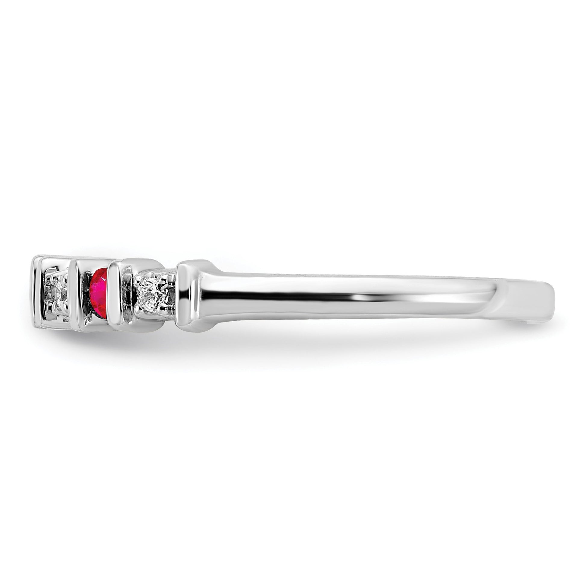 14k White Gold 1/20 carat Diamond and Ruby Band