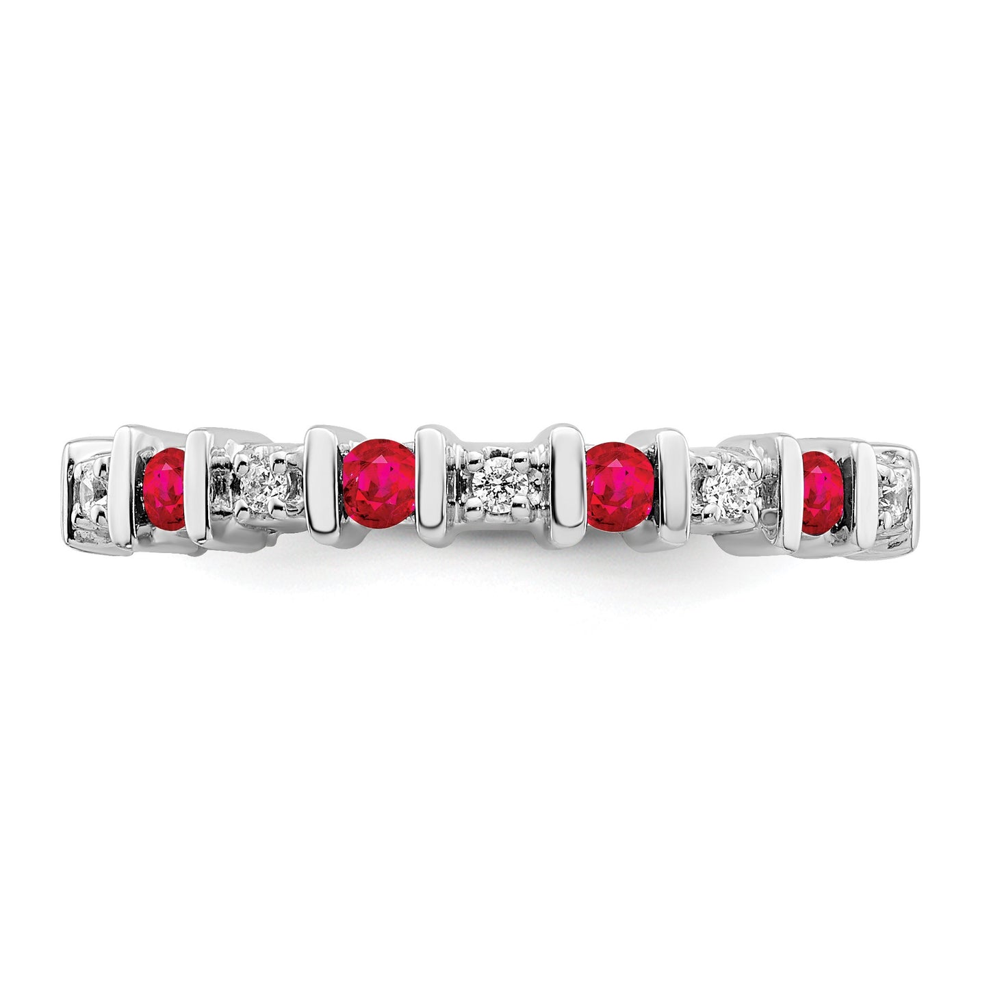 14k White Gold 1/20 carat Diamond and Ruby Band
