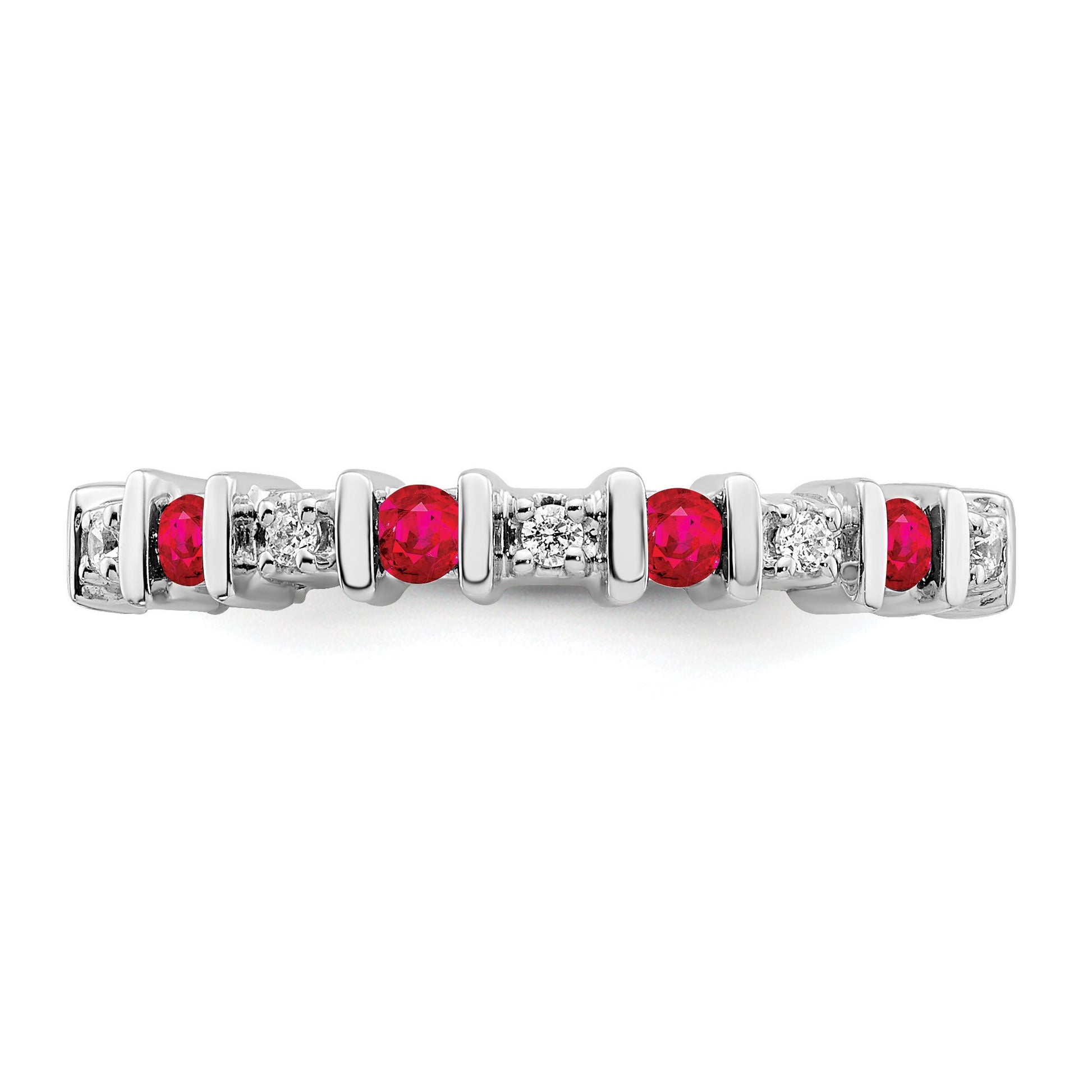 14k White Gold 1/20 carat Diamond and Ruby Band