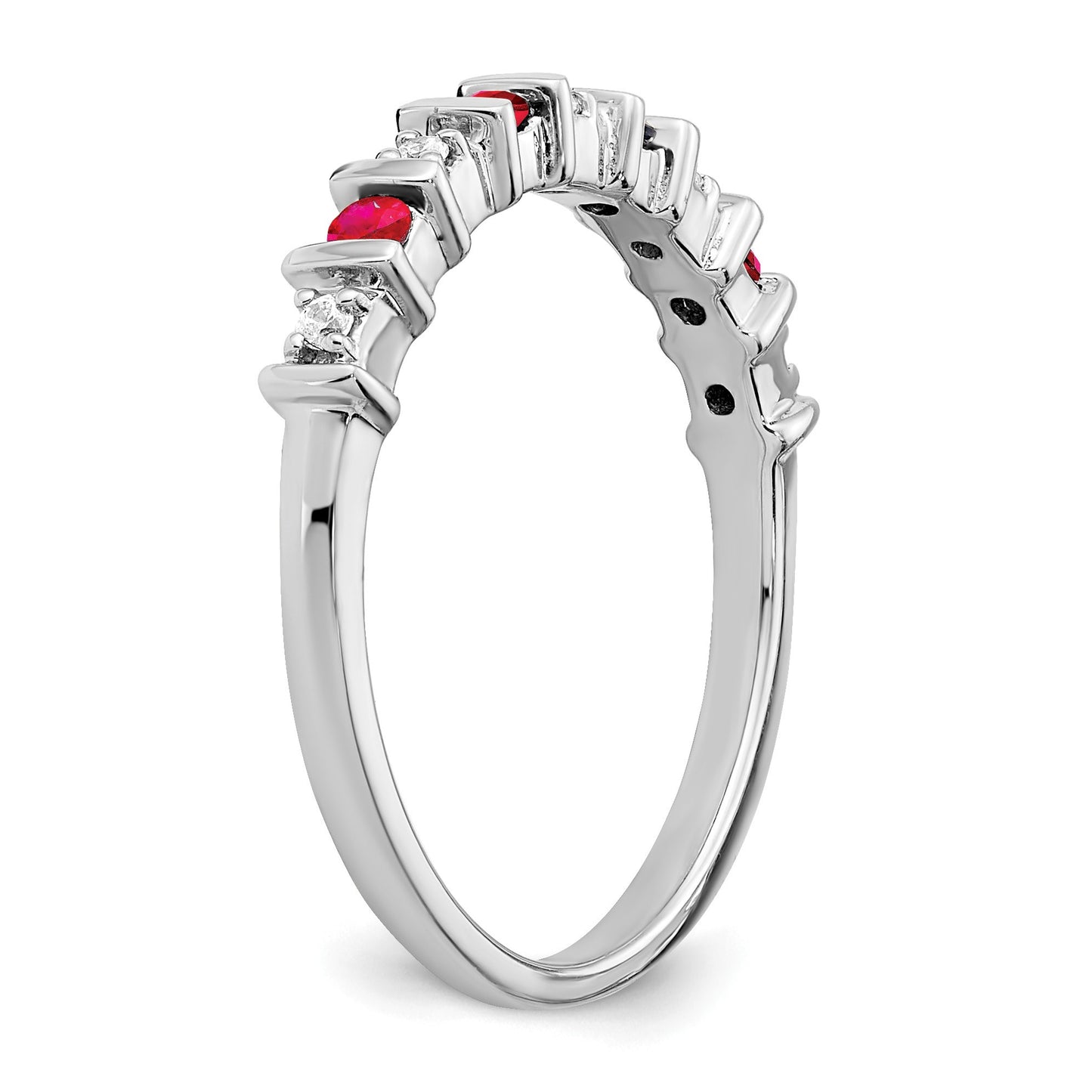 14k White Gold 1/20 carat Diamond and Ruby Band
