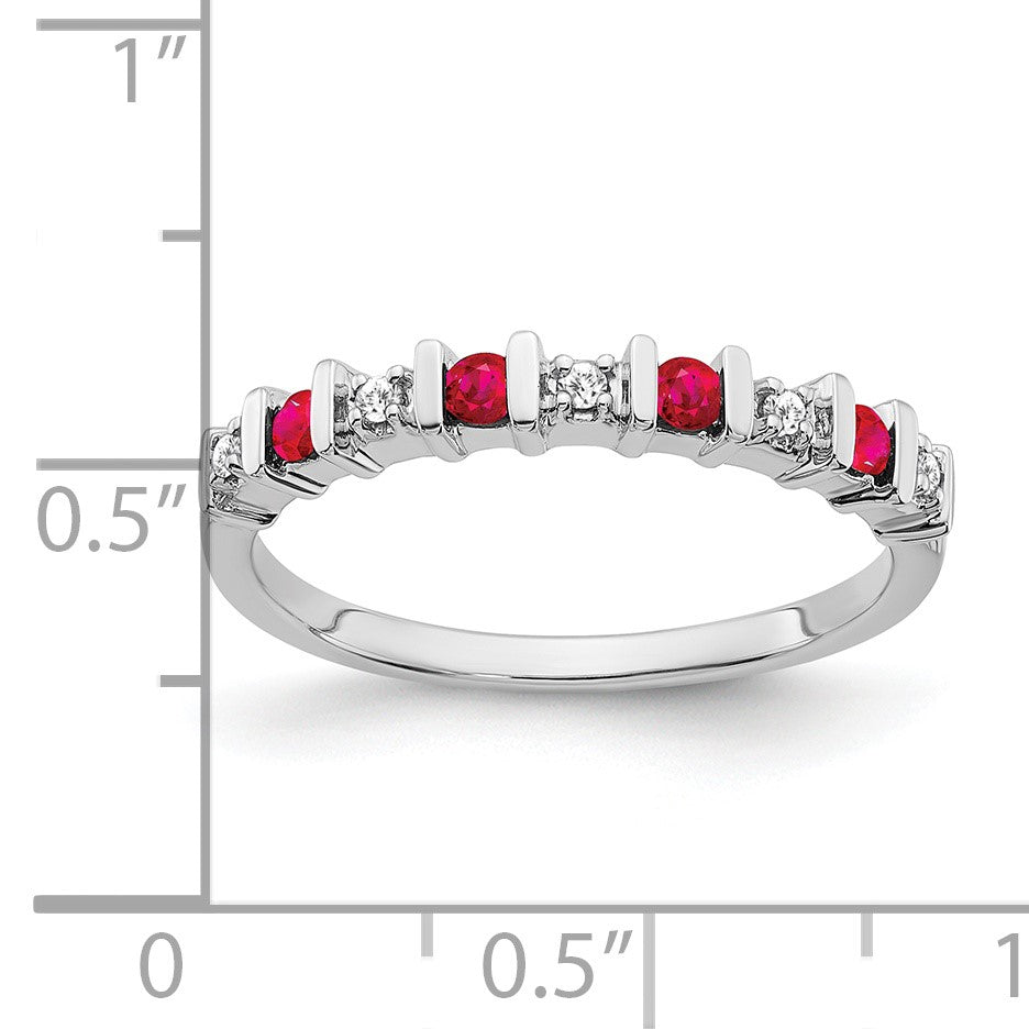 14k White Gold 1/20 carat Diamond and Ruby Band