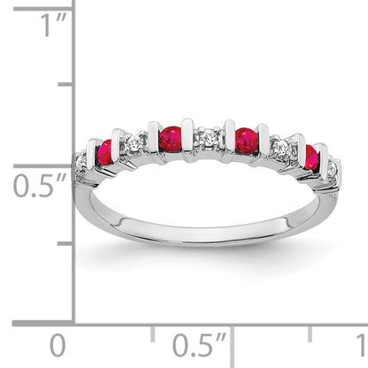 14k White Gold 1/20 carat Diamond and Ruby Band