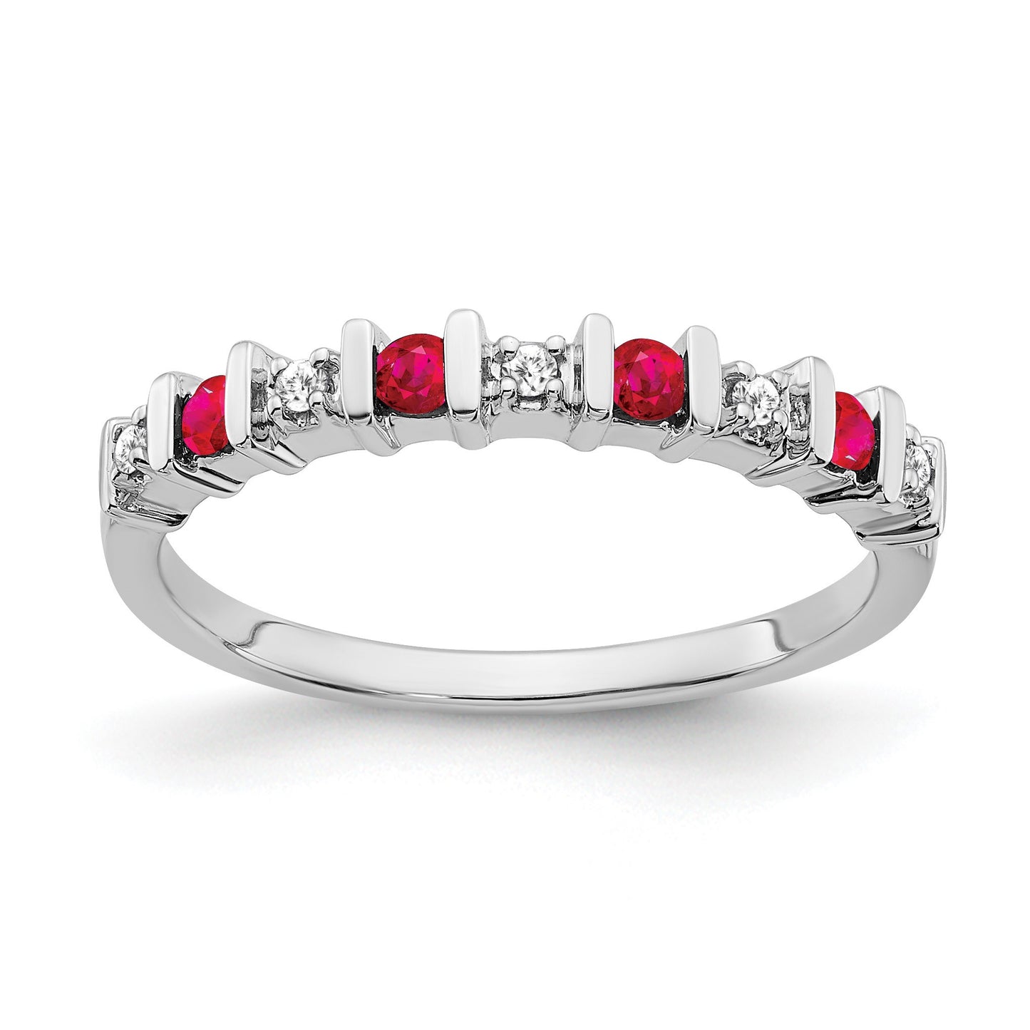 14k White Gold 1/20 carat Diamond and Ruby Band