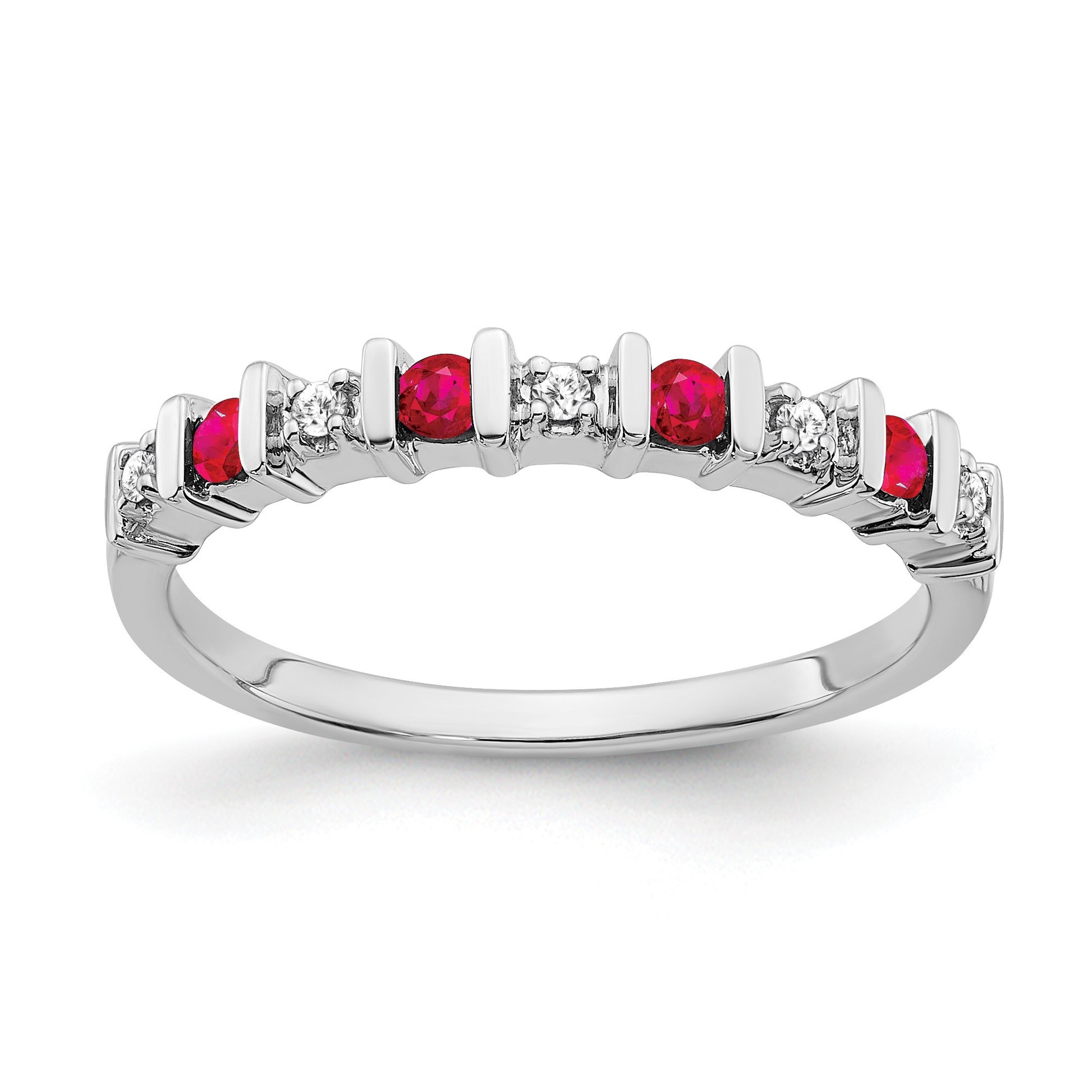14k White Gold 1/20 carat Diamond and Ruby Band