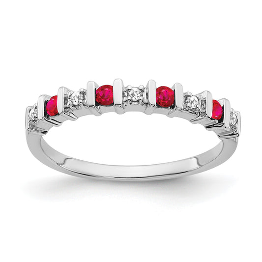 14k White Gold 1/20 carat Diamond and Ruby Band