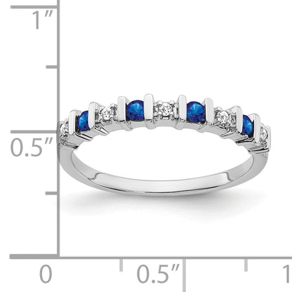 14k White Gold 1/20 carat Diamond and Blue Sapphire Band