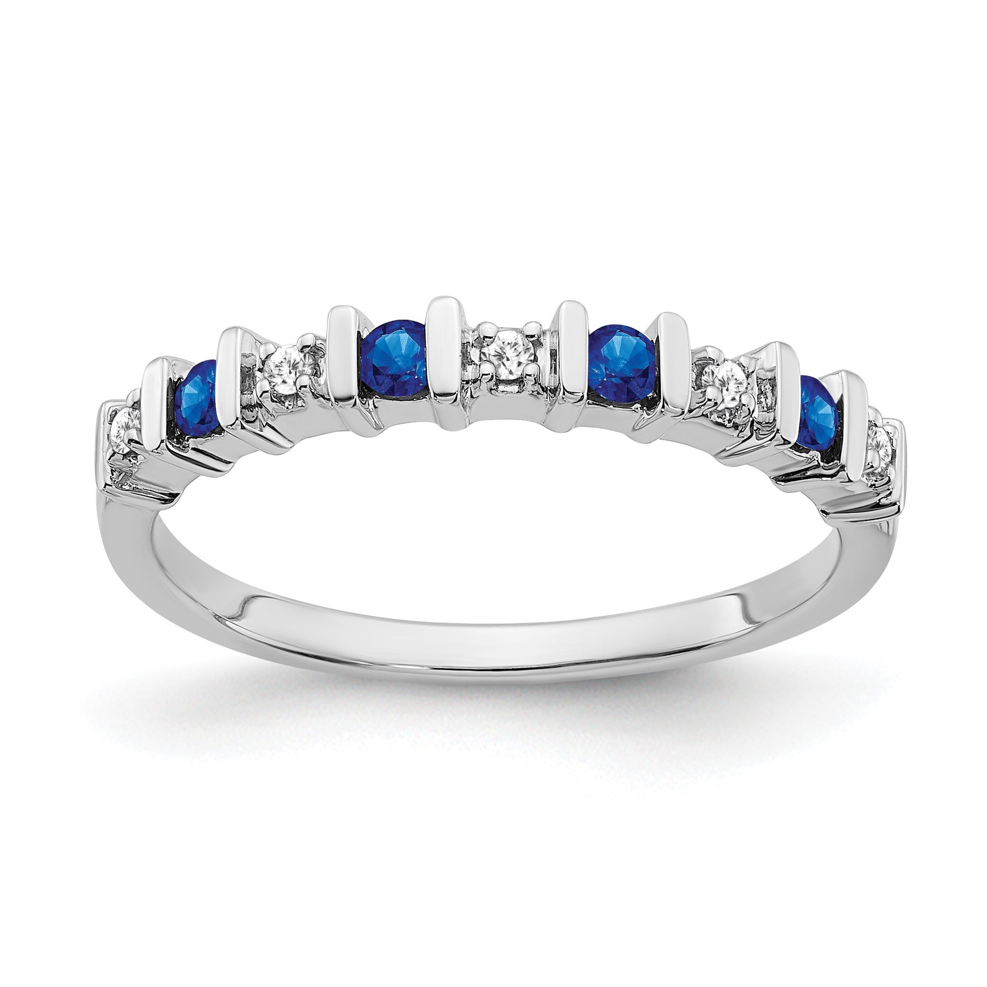 14k White Gold 1/20 carat Diamond and Blue Sapphire Band