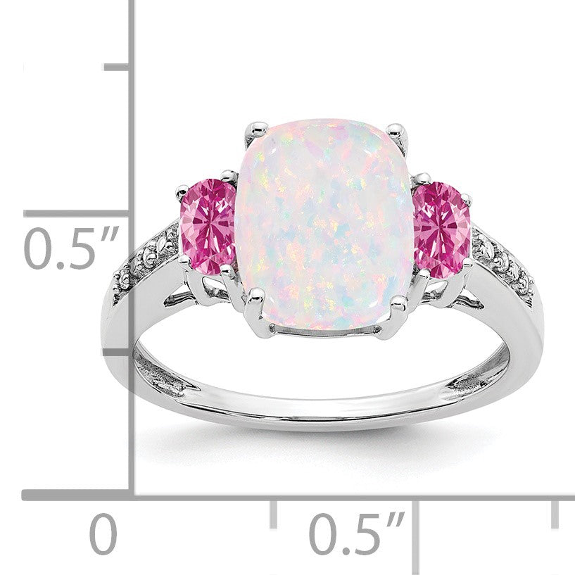 14k White Gold Lab-Created Opal/Lab-Created Pink Sapphire/Diamond Ring