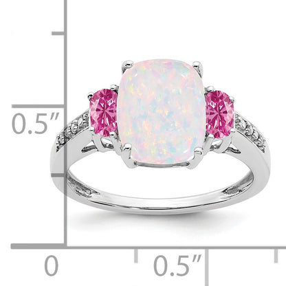 14k White Gold Lab-Created Opal/Lab-Created Pink Sapphire/Diamond Ring