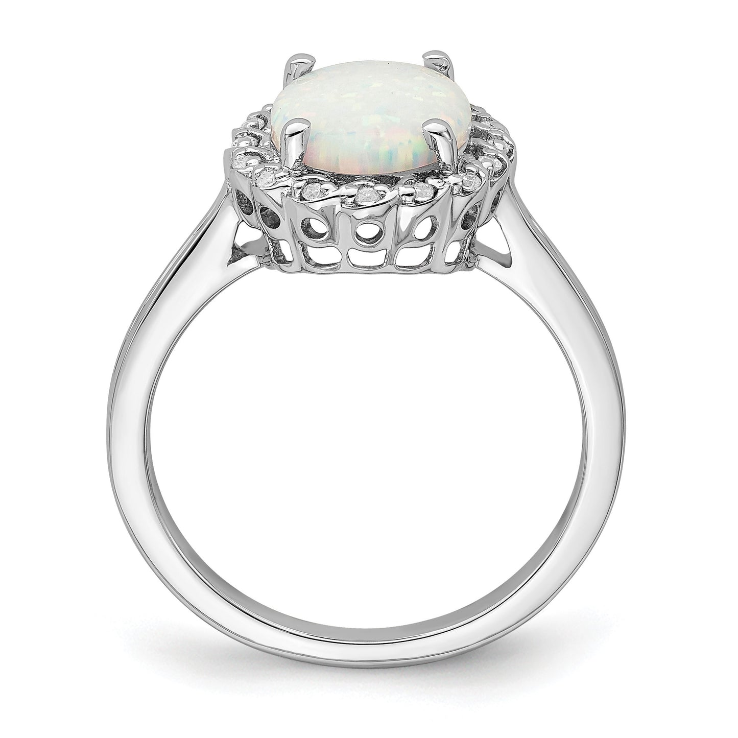 14k White Gold 10x8mm Oval Lab-Created Opal and 1/15 carat Diamond Halo Ring