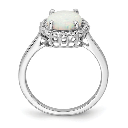 14k White Gold 10x8mm Oval Lab-Created Opal and 1/15 carat Diamond Halo Ring