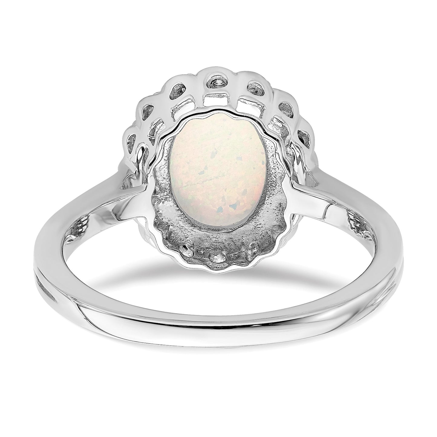 14k White Gold 10x8mm Oval Lab-Created Opal and 1/15 carat Diamond Halo Ring