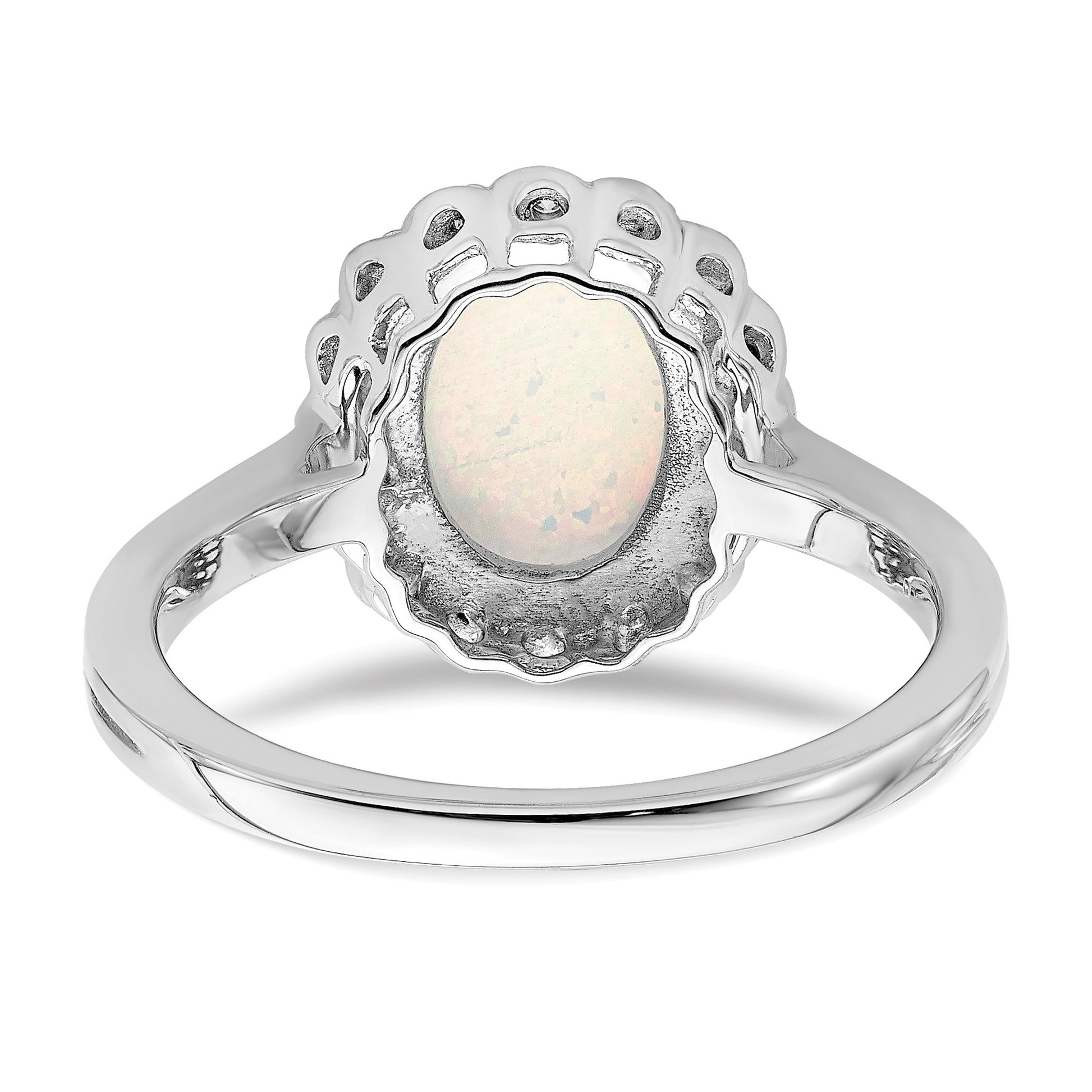 14k White Gold 10x8mm Oval Lab-Created Opal and 1/15 carat Diamond Halo Ring