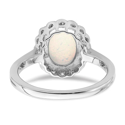 14k White Gold 10x8mm Oval Lab-Created Opal and 1/15 carat Diamond Halo Ring