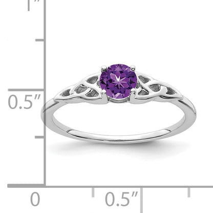 14K White Gold 4.5mm Round Amethyst Celtic Knot Ring