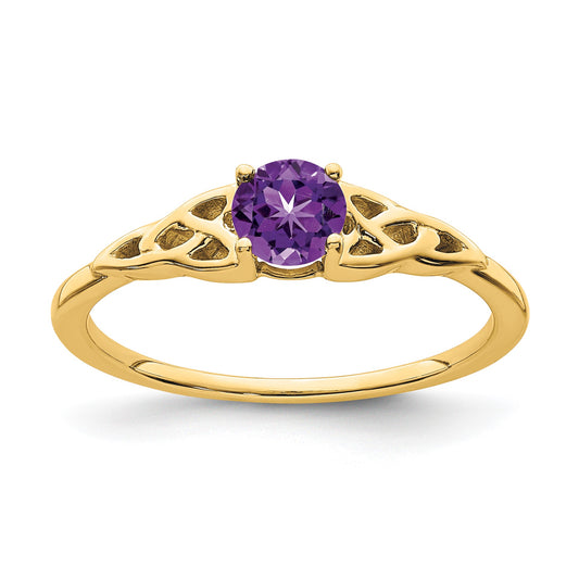 14k 4.5mm Round Amethyst Celtic Knot Ring