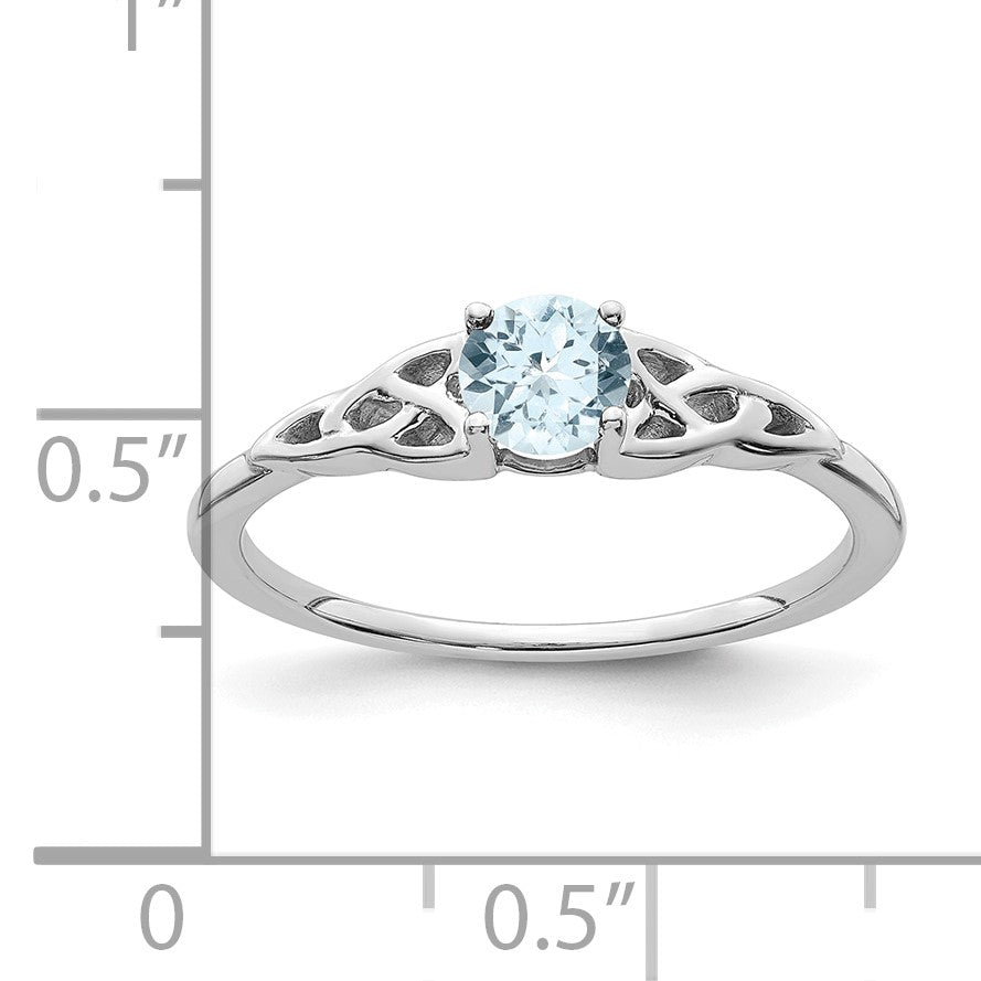 14K White Gold 4.5mm Round Aquamarine Celtic Knot Ring