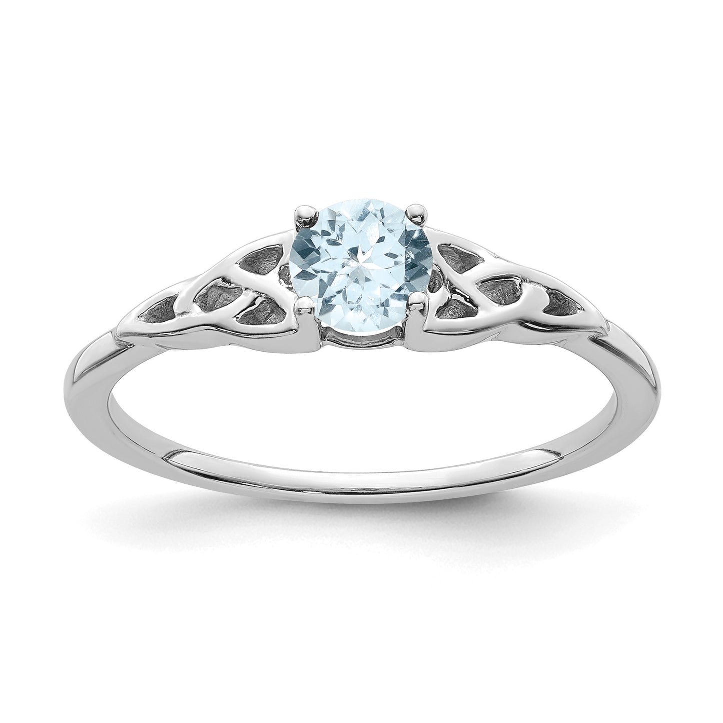 14K White Gold 4.5mm Round Aquamarine Celtic Knot Ring