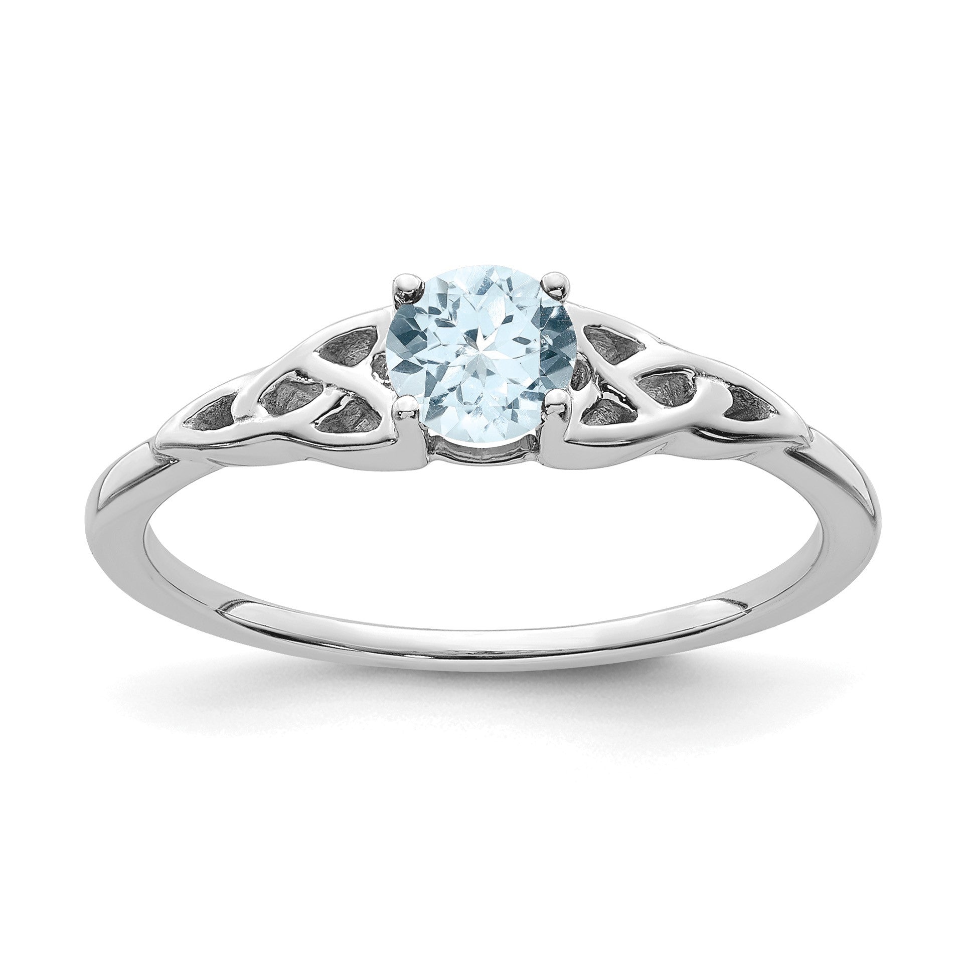 14K White Gold 4.5mm Round Aquamarine Celtic Knot Ring