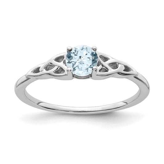 14K White Gold 4.5mm Round Aquamarine Celtic Knot Ring