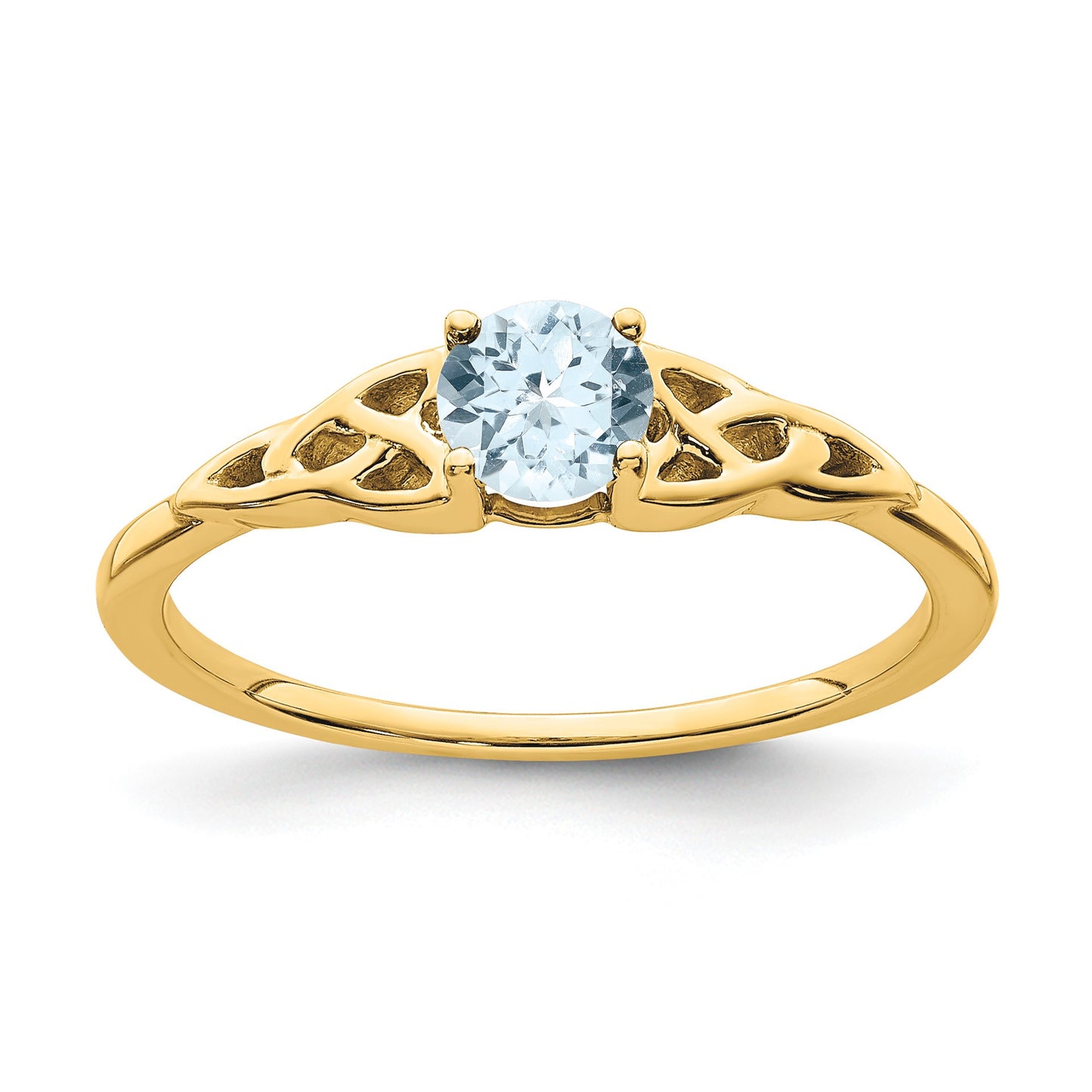 14k 4.5mm Round Aquamarine Celtic Knot Ring