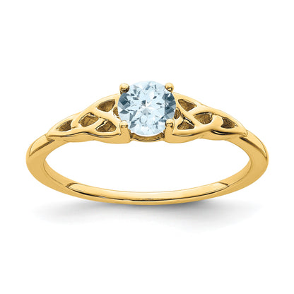 14k 4.5mm Round Aquamarine Celtic Knot Ring