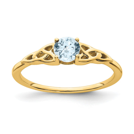 14k 4.5mm Round Aquamarine Celtic Knot Ring
