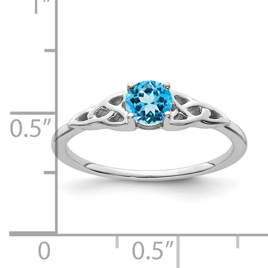 14K White Gold 4.5mm Round Blue Topaz Celtic Knot Ring