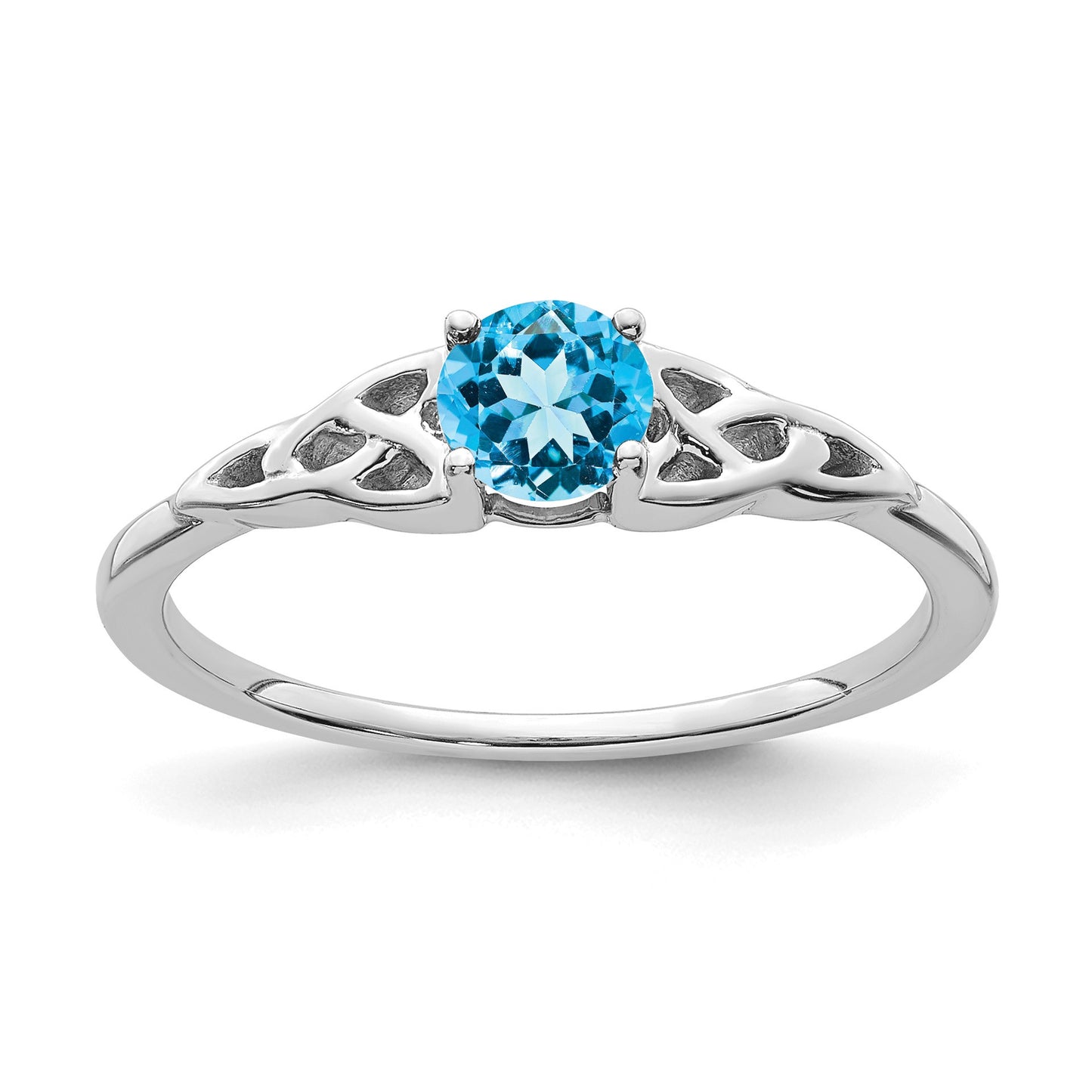 14K White Gold 4.5mm Round Blue Topaz Celtic Knot Ring