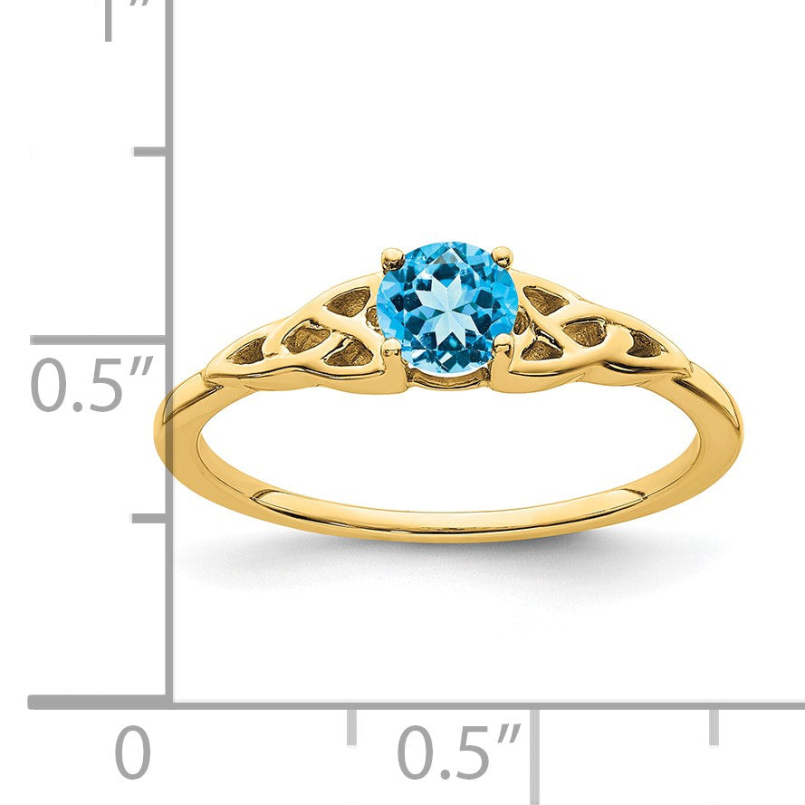 14k 4.5mm Round Blue Topaz Celtic Knot Ring