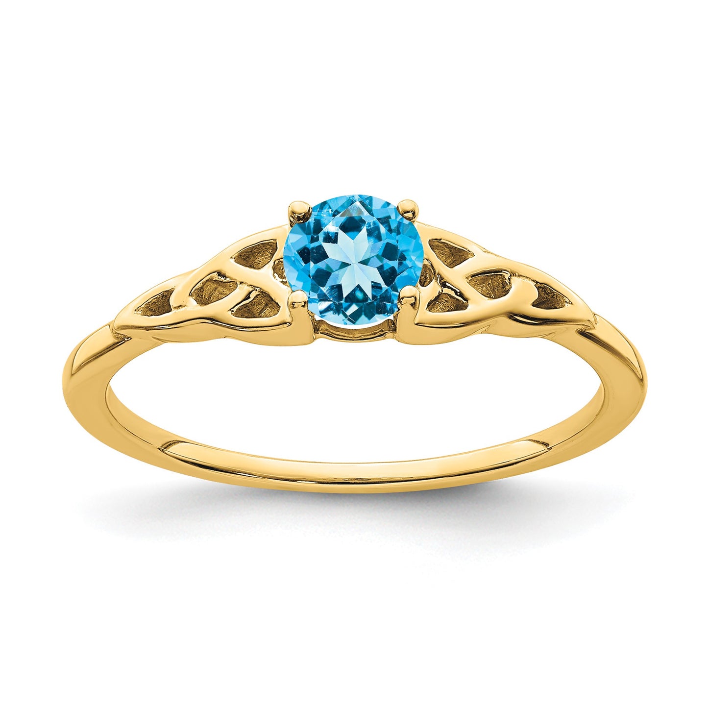 14k 4.5mm Round Blue Topaz Celtic Knot Ring