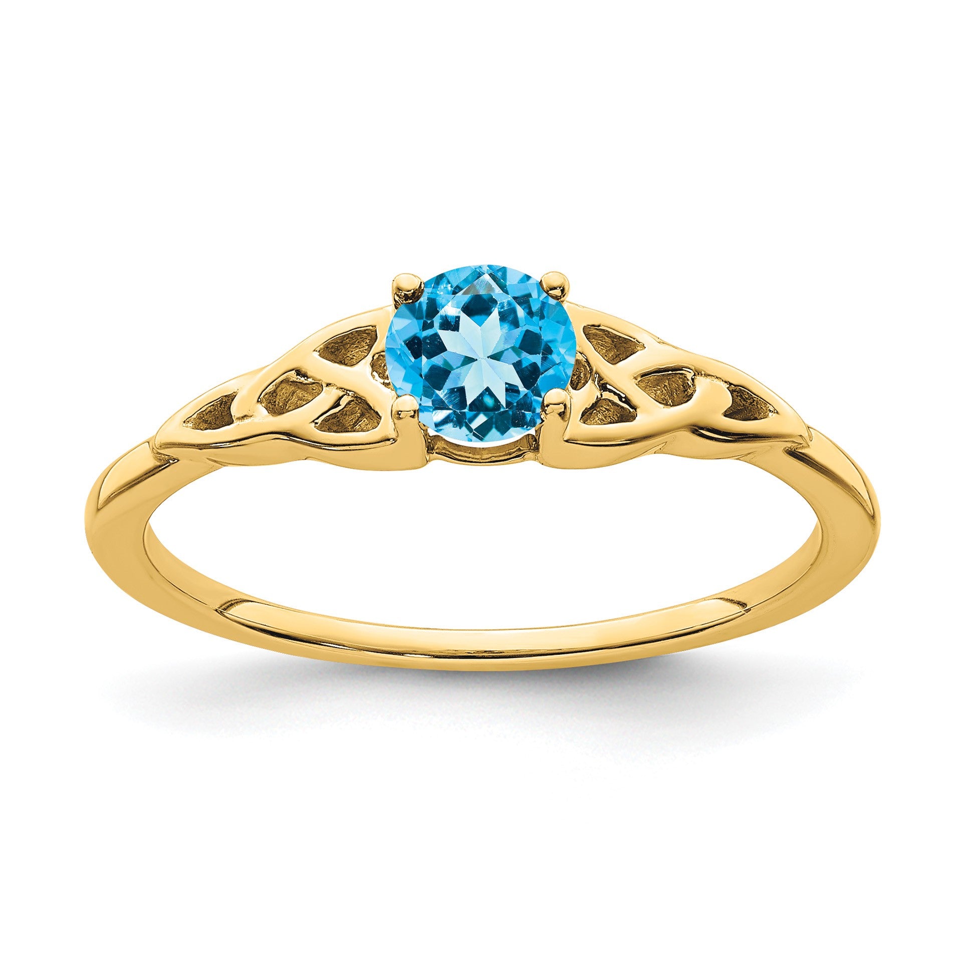 14k 4.5mm Round Blue Topaz Celtic Knot Ring