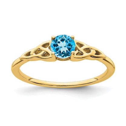 14k 4.5mm Round Blue Topaz Celtic Knot Ring