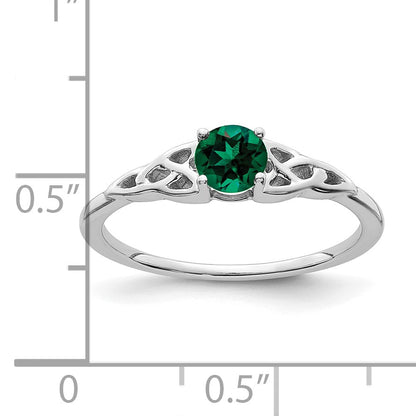 14K White Gold 4.5mm Round Lab Created Emerald Celtic Knot Ring