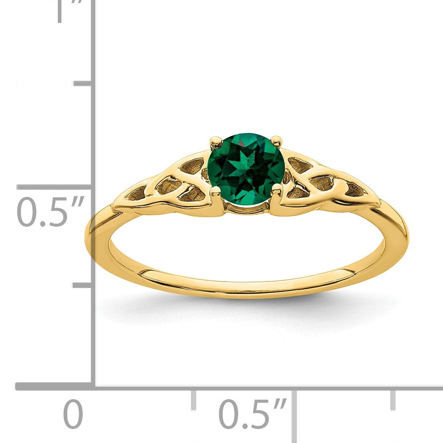 14k 4.5mm Round Lab Created Emerald Celtic Knot Ring