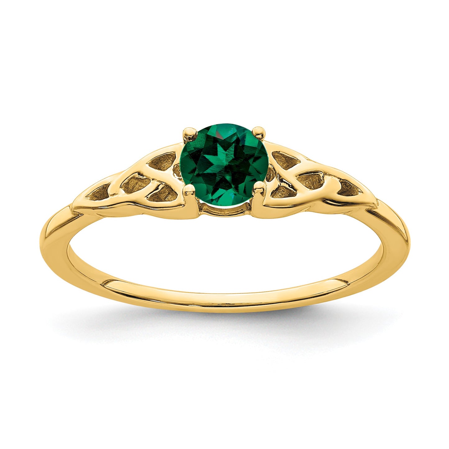 14k 4.5mm Round Lab Created Emerald Celtic Knot Ring