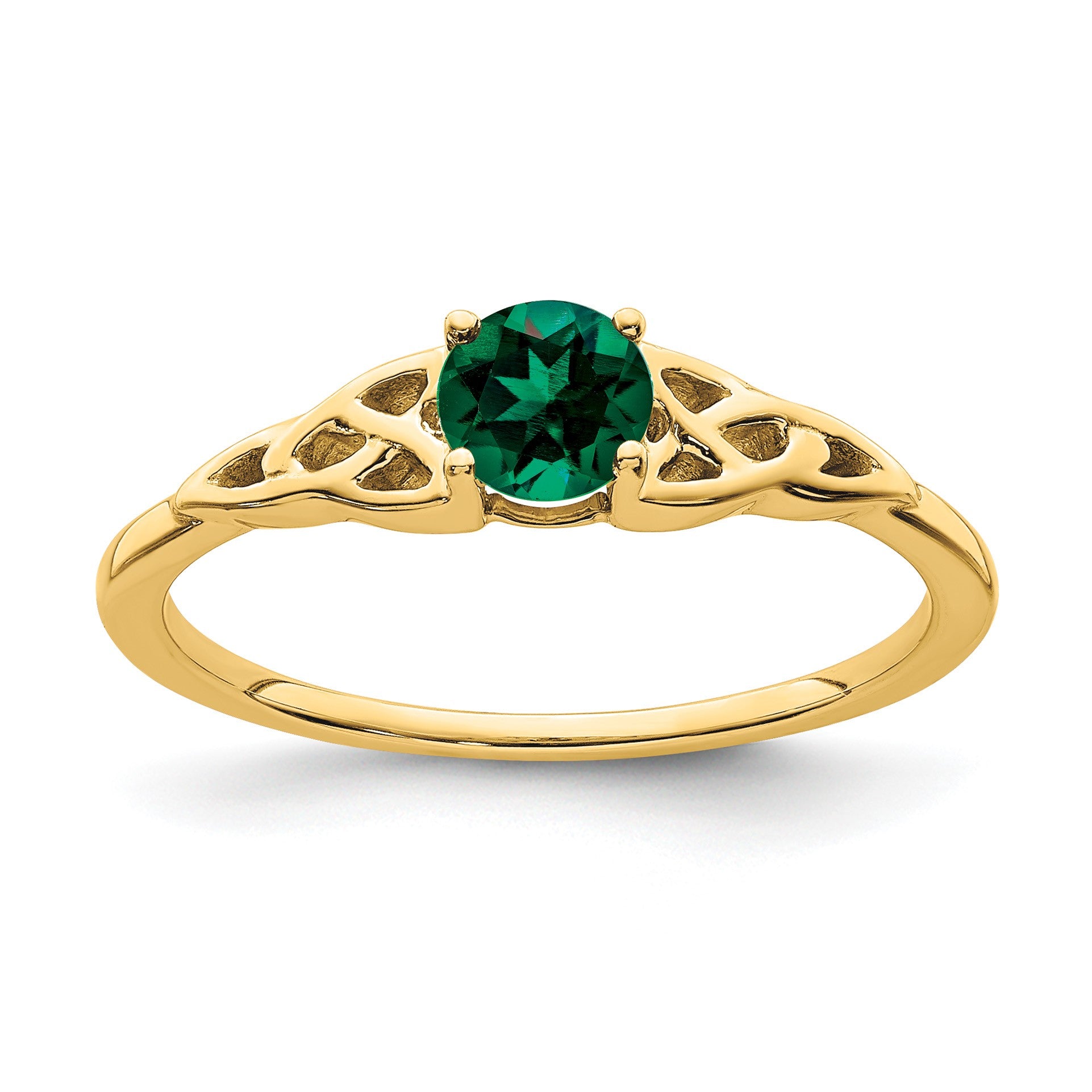 14k 4.5mm Round Lab Created Emerald Celtic Knot Ring