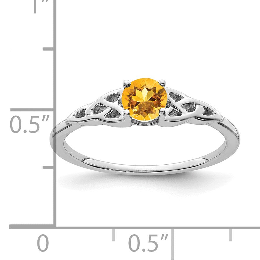 14K White Gold 4.5mm Round Citrine Celtic Knot Ring