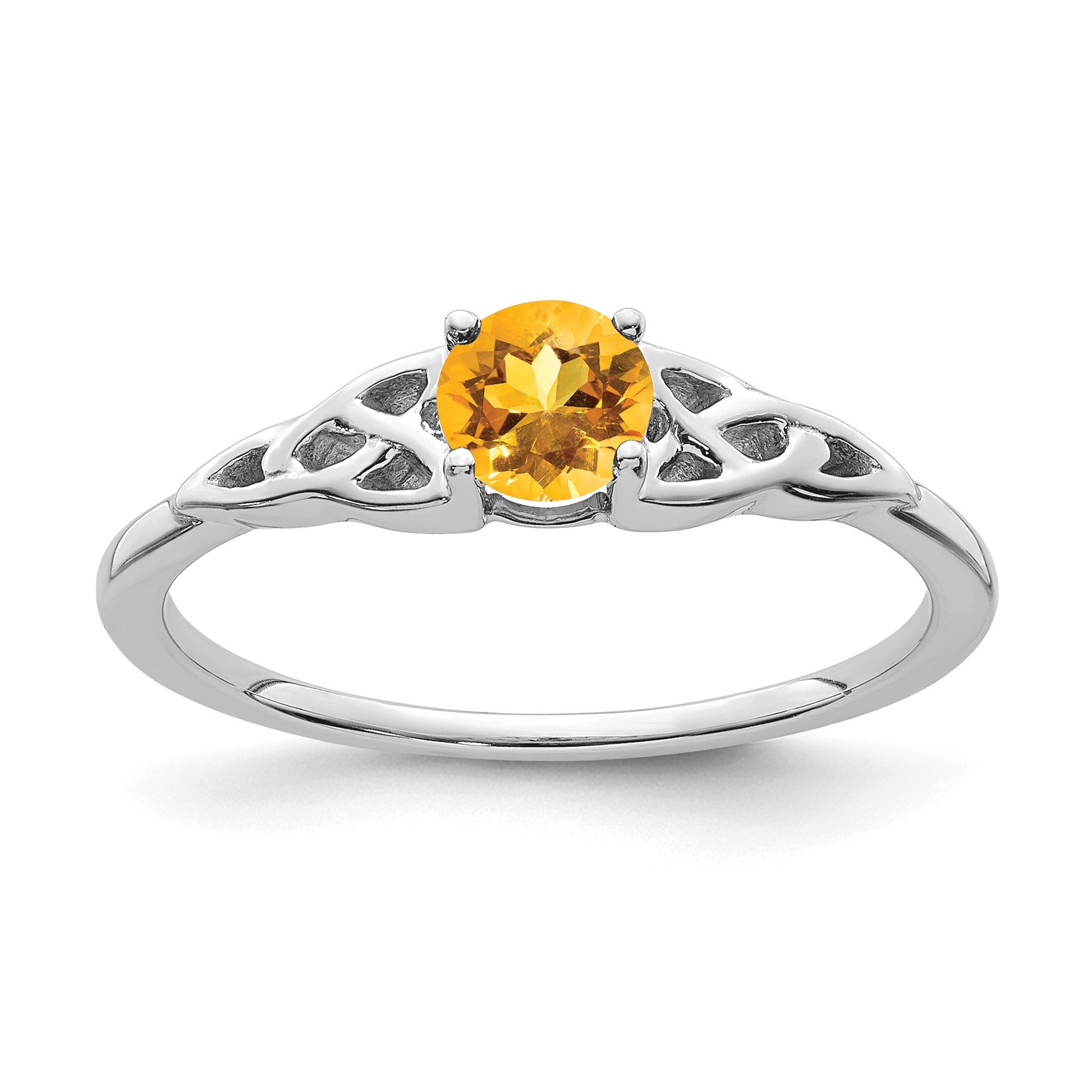 14K White Gold 4.5mm Round Citrine Celtic Knot Ring