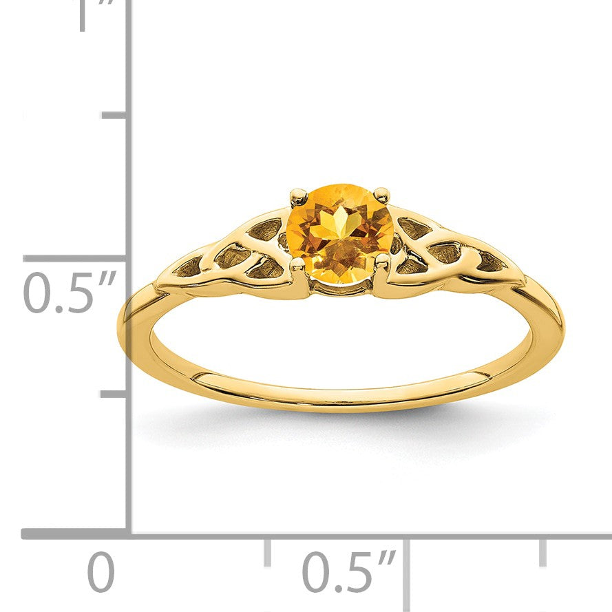 14k 4.5mm Round Citrine Celtic Knot Ring