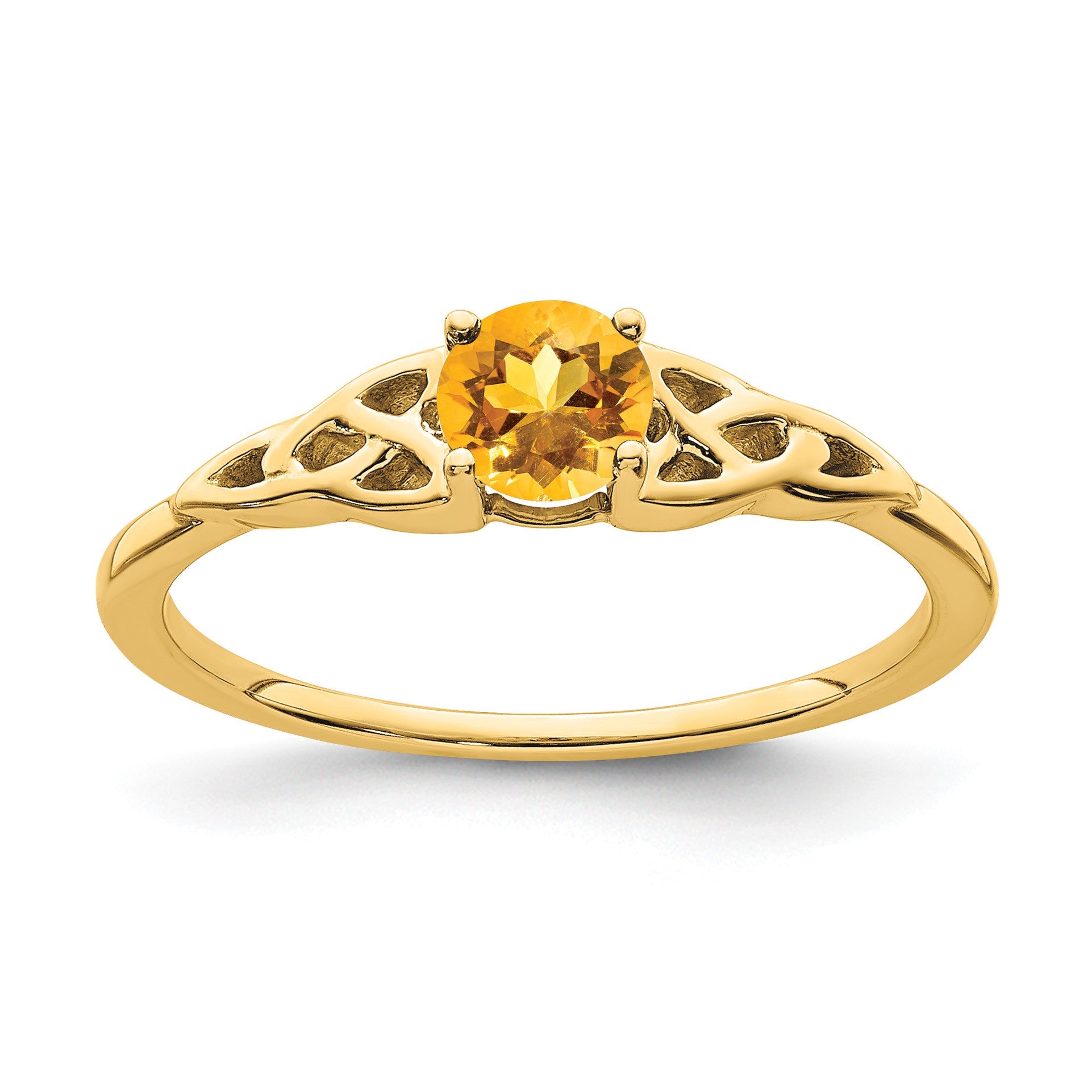 14k 4.5mm Round Citrine Celtic Knot Ring